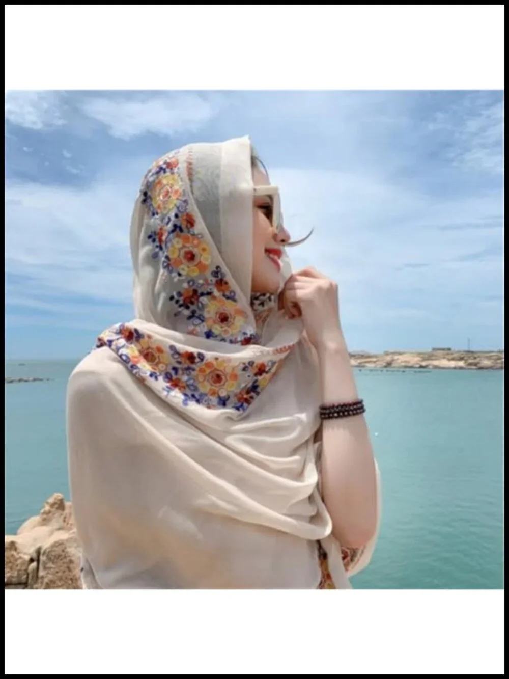 Lightweight Floral Embroidered Shawl Extra Large Wrap Scarf